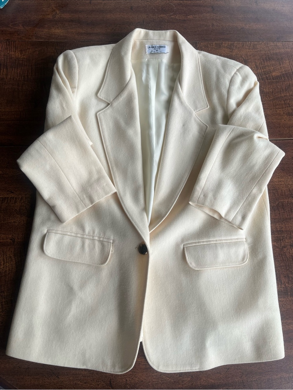 Vintage Alfred Dunner Wool Blazer Jacket Coat Women’s 12P Cream Made USA Lux